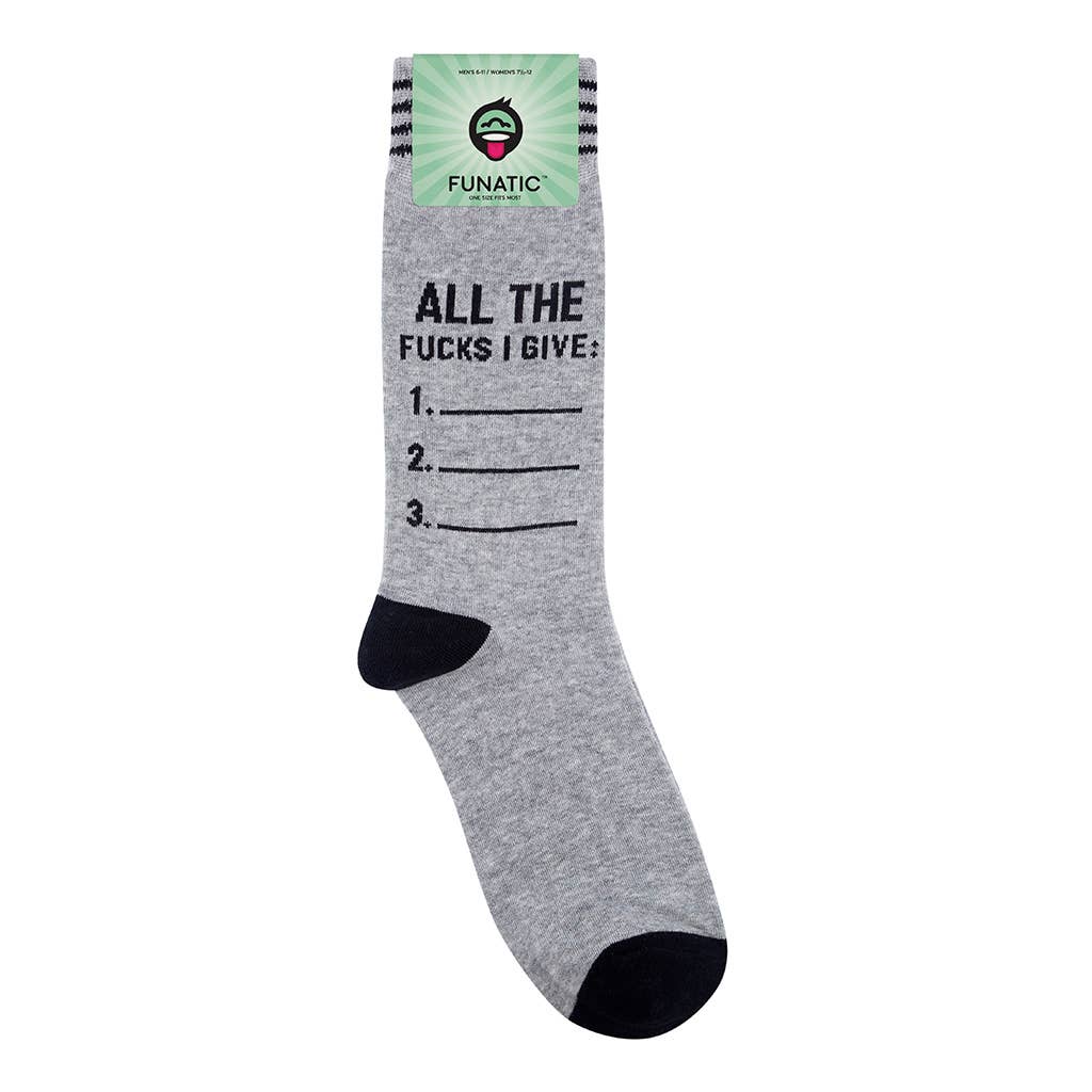 List Of All The Fucks I Give Socks - Closeout | Funatic - HER Home Design Boutique